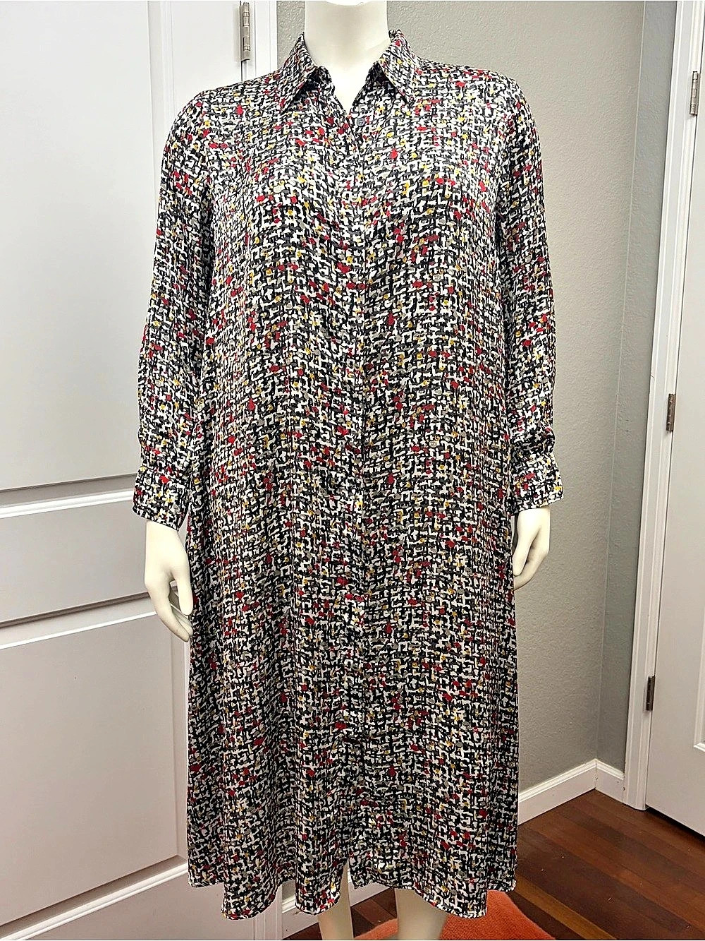 Marina Rinaldi Abstract Print Midi Shirtdress Dress w/Slip Size 20 - Picture 2 of 16